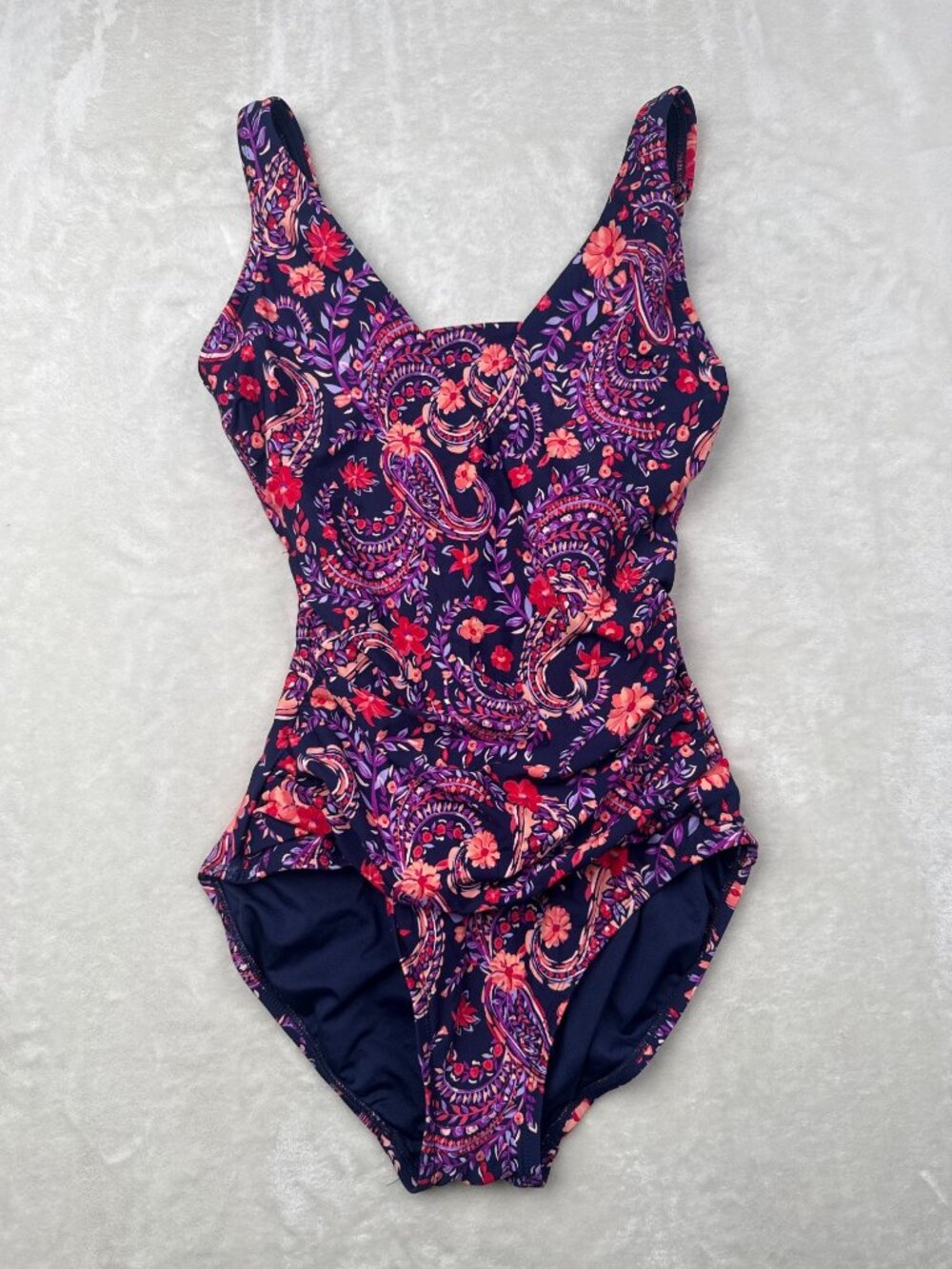 Lands End Womens Floral Paisley One Piece Swimsuit Adjustable Straps S